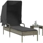 Vidaxl - Sonnenliege Mit Dach Und Tisch Grau Poly Rattan