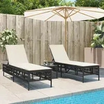 Sonnenliegen 2 Stk. Mit Tisch Schwarz Poly Rattan - Vidaxl