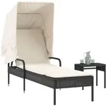 Vidaxl - Sonnenliege Mit Dach Und Tisch Schwarz Poly Rattan