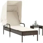 Vidaxl - Sonnenliege Mit Dach Und Tisch Braun Poly Rattan