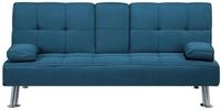 3-sitzer Sofa Blau Stoffbezug Gesteppt Mit Schlaffunktion Integriertem Tisch