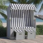Vidaxl Strandkorb Mit Dach Poly Rattan Und Massivholz Blau & Wei&szlig;