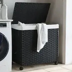 W&auml;schekorb Mit Rollen Schwarz 60x35x60,5 Cm Rattan Vidaxl 377847