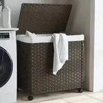 W&auml;schekorb Mit Rollen Dunkelbraun 60x35x60,5 Cm Rattan - Vidaxl