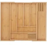 Besteckkasten Bambus, Ausziehbar, 6-8 F&auml;cher, 2 Messerbl&ouml;cke, Hbt: 5x32x43 Cm,