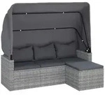 Teenpull &ndash; 3-sitzer-gartensofa Mit Dach Und Fu&szlig;hocker Grau Poly Rattan