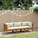 3-sitzer-gartensofa Mit Creme Kissen Massivholz Akazie - Vidaxl