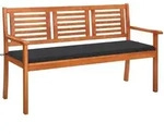 Vidaxl 3-seater Garden Bench With Cushion 150 Cm Solid Eucalyptus Wood
