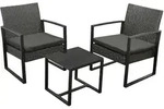 Malta: Garnitur 3-teilig (2x Loungesessel, 1x Tisch 42x40cm) Gestell Stahl Schwarz,