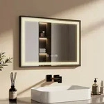 Badspiegel Mit Beleuchtung 70x50cm Badspiegel Schwarzer Rand Led...