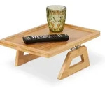 Relaxdays - Sofatablett Armlehne, Bambus, Eckiger Armlehnentisch, Sofaablage