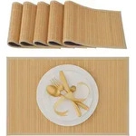 Relaxdays - Tischset, 6er Set, Bambus, Stoffrand, Rutschhemmend, 45 X 30 Cm, Teller,