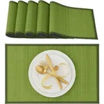 Relaxdays - Tischset, 6er Set, Bambus, Stoffrand, Rutschhemmend, 45 X 30 Cm, Teller,