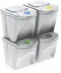 Spetebo - Sortibox M&uuml;lleimer Mit Deckel 4er Set - 25 L / Wei&szlig; - M&uuml;ll...