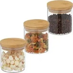 Relaxdays Vorratsgl&auml;ser Mit Bambusdeckel, 3er Set, Kleine Vorratsdosen Aus Glas, 500