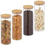 Relaxdays - Vorratsgl&auml;ser Mit Bambusdeckel, 4er Set, Runde Vorratsdosen Aus Glas,