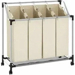 W&auml;schekorb Mit 4 Taschen Creme Stahl Vidaxl