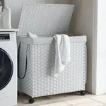 W&auml;schekorb Mit Rollen Wei&szlig; 60x35x60,5 Cm Rattan Vidaxl 991539