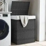 W&auml;schekorb Mit Deckel Grau 46x33x60 Cm Poly Rattan Vidaxl
