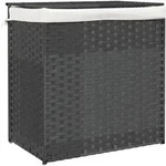 W&auml;schekorb Mit 2 F&auml;chern Grau 53x35x57 Cm Poly Rattan Vidaxl
