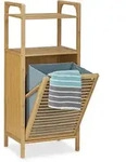 Badregal Mit W&auml;schekorb, Hxbxt:95x40x30cm, 2 Ablagen, Ausklappbarer W&auml;schesack,