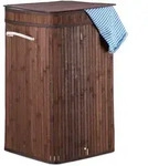 Relaxdays W&auml;schekorb Bambus, Faltbar & Tragbar, Xl 70l Mit Deckel, Eckiger