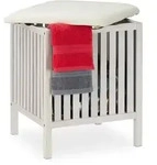 W&auml;schekorb Mit Sitz, Badhocker, Landhausstil, 40 L W&auml;schesammler, Holz & Stoff,
