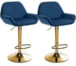 Clp - 2er Set Barhocker Braga Gold Samt Blau