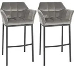 Clp - 2er Set Barhocker Damaso Samt-bezug Mit Vierfu&szlig;gestell Grau Metall Matt