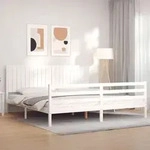 Massivholzbett Mit Kopfteil Wei&szlig; 200x200 Cm Vidaxl