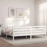 Massivholzbett Mit Kopfteil Wei&szlig; 200x200 Cm Vidaxl