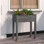 Pflanzk&uuml;bel Mit Einsatz Und Rollen Grau 71x37x80 Cm Tannenholz Vidaxl