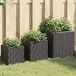 Vidaxl Garden Planters 3 Pcs Black Poly Rattan