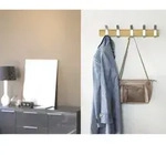 Yamazaki Garderobenleiste Holz Naturbraun Mit 5 Metallhaken Hakenleiste Wandgarderobe