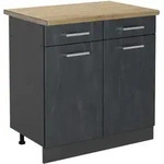 Vicco - K&uuml;chenunterschrank R-line, Schwarz Beton, 80 Cm Ap Eiche
