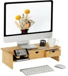 Relaxdays - Monitorst&auml;nder Bambus, 2 Schubladen, Handyhalter, Hxbxt: 14x54x23 Cm,