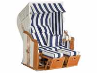 SunnySmart Garten-Strandkorb Rustikal 250 PLUS 2-Sitzer weiß/blau mit Kissen