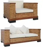 Vidaxl - 2-tlg. Sofagarnitur Mit Auflagen Braun Natur Rattan