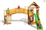 Spielturm 'fortress Tiptop Rainbow', Teak, Mit 2x Turm, Rutsche, Kletterwand, Griffe,