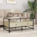 Vidaxl - Couchtisch Mit Glasplatte Sonoma-eiche 98,5x50x45 Cm Stahl