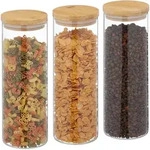Relaxdays - Vorratsgl&auml;ser Mit Bambusdeckel, 3er Set, Runde Vorratsdosen Aus Glas,