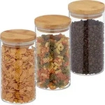 Relaxdays - Vorratsgl&auml;ser Mit Bambusdeckel, 3er Set, Runde Vorratsdosen Aus Glas,