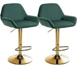 2er Set Barhocker Braga Gold Samt Dunkelgr&uuml;n