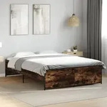 Bettgestell R&auml;uchereiche 120x190 Cm Holzwerkstoff Und Metall Vidaxl