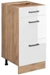 K&uuml;chenunterschrank R-line, Wei&szlig; Hochglanz, 40 Cm Mit Schubladen, Ohne Arbeitsplatte