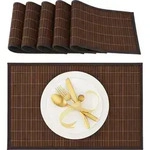 Relaxdays - Tischset, 6er Set, Bambus, Stoffrand, Rutschhemmend, 45 X 30 Cm, Teller,