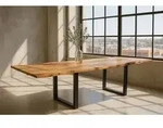 Sam Outillage - Esstisch Baumkante Akazie Stone 160 (260) X 90 Cm Mit Ansteckplatten
