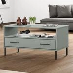 Vidaxl Coffee Table With Metal Legs Grey 85x50x45 Cm Solid Wood "oslo"