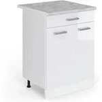 Vicco - K&uuml;chenunterschrank R-line, Wei&szlig; Hochglanz, 60 Cm Mit Schublade, Ap Marmor