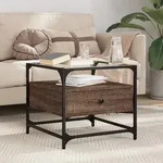 Vidaxl - Couchtisch Mit Glasplatte Braun Eichen-optik 50x50x45 Cm Stahl